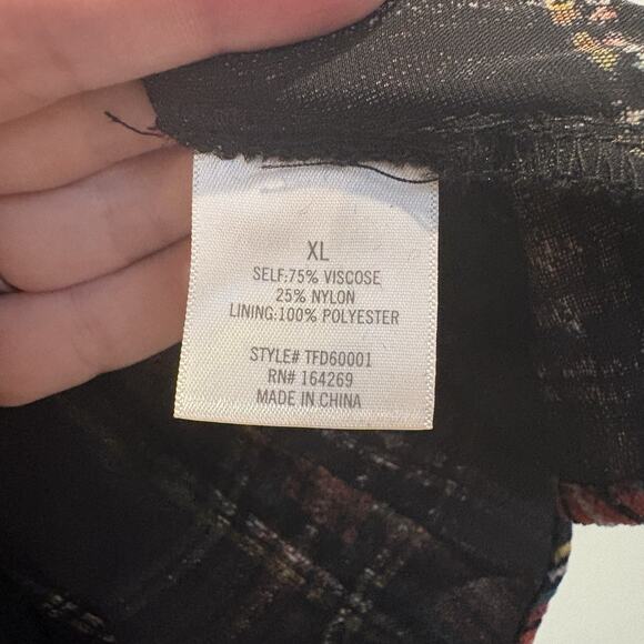 NWT Tartan Plaid Peplum Top Sz XL Black Red Velvet Open Back Puff Sleeve Preppy - Picture 14 of 16